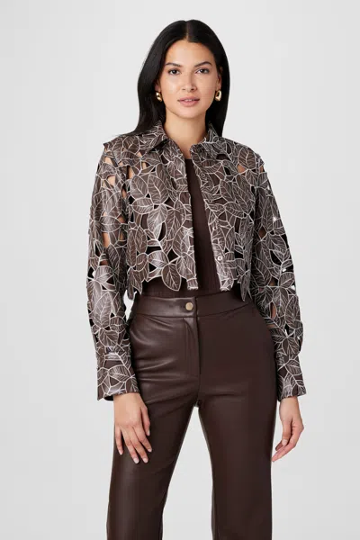 Toccin Beatrix Lace Vegan Leather Top In Brown
