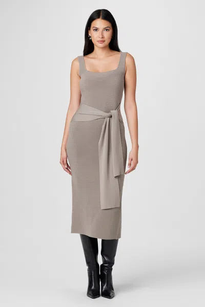Toccin Elia Tie Front Sash Wool-blend Dress In Gray