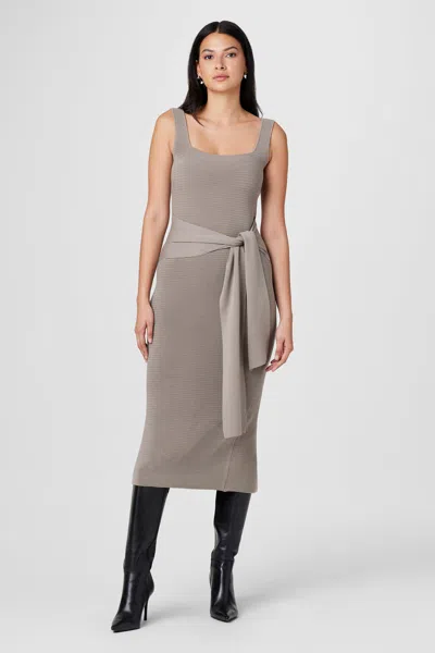 Toccin Elia Tie Front Sash Wool-blend Dress In Gray
