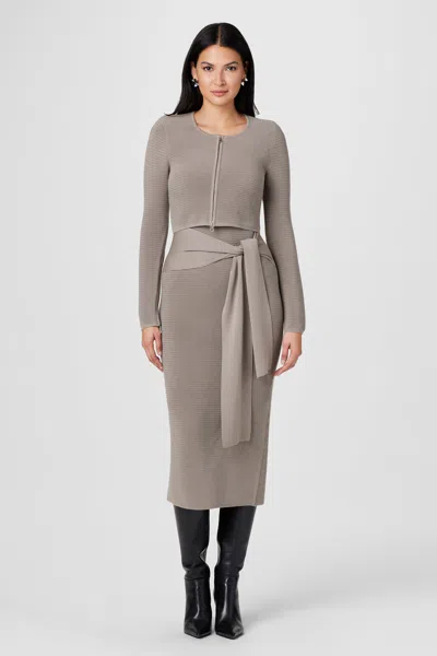 Toccin Elia Tie Front Sash Wool-blend Dress In Gray