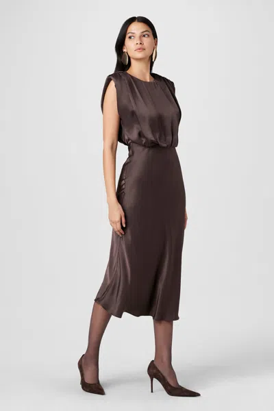 Toccin Flora Sleeveless Blouson Midi Dress In Brown
