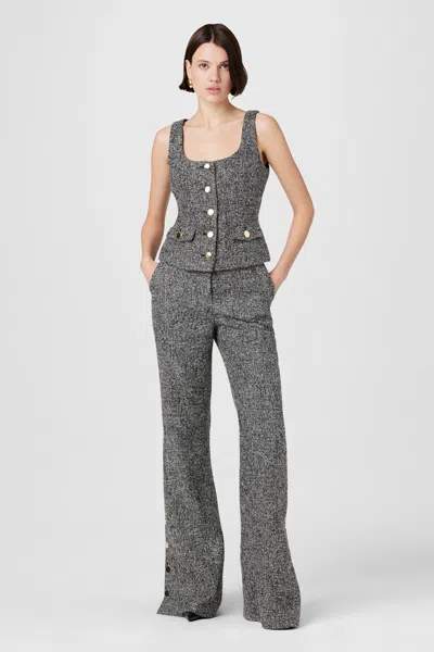 Toccin Gracie Embellished Tweed Pants In Charcoal Grey In Gray