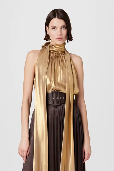 Toccin Hattie Sleeveless Tie-neck Top In Antique Gold In Gold