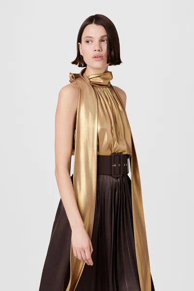 Toccin Hattie Sleeveless Tie-neck Top In Antique Gold In Gold