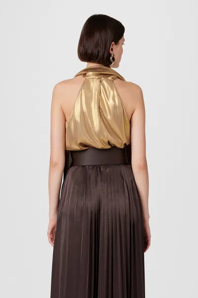 Toccin Hattie Sleeveless Tie-neck Top In Antique Gold In Gold
