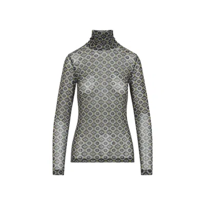 Dries Van Noten Geometric Pattern Turtleneck Long Sleeve Sweater In Gray