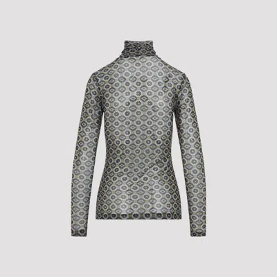 Dries Van Noten Geometric Pattern Turtleneck Long Sleeve Sweater In Gray