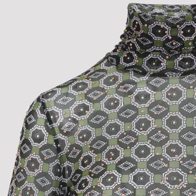 Dries Van Noten Geometric Pattern Turtleneck Long Sleeve Sweater In Gray