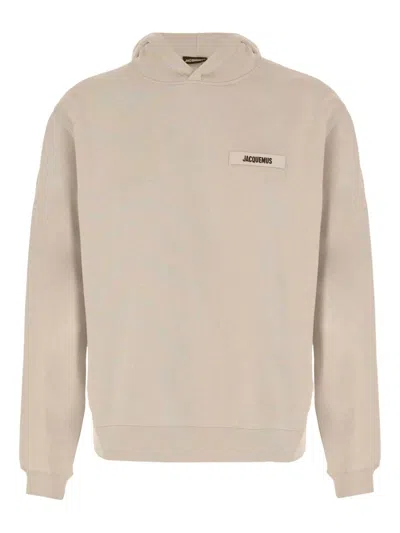 Jacquemus Light Beige Hooded Sweatshirt With Minimalist Design In Neutral