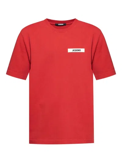 Jacquemus Le T-shirt Gros Grain Red T-shirt With Logo Patch On The Front In Cotton Man