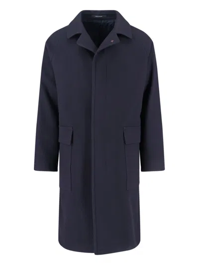 Tagliatore Blue Jacket With Classic Collar And Concealed Button Placket In Blue