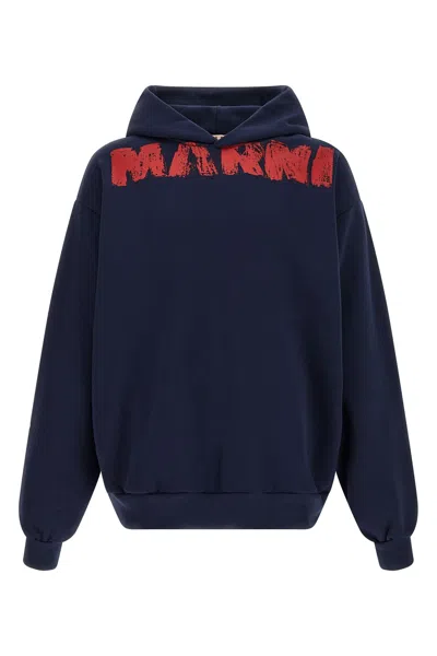 Marni Sweatshirt With Maxi Logo Print In Blue