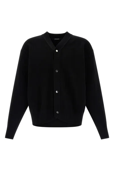 Jacquemus Men Black V-neck Cardigan With J Logo On The Back In Wool Man