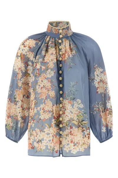 Zimmermann Cascadian Billowed Ramie Shirt In Blue
