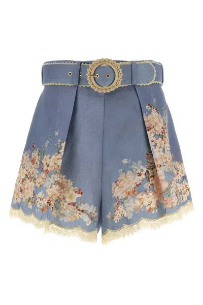Zimmermann Printed Linen Cascadian Shorts In Blue
