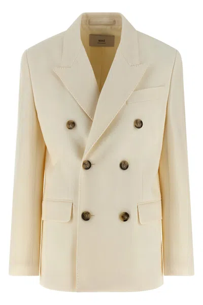Ami Alexandre Mattiussi Double-breasted Wool Blazer With Peak Lapels And Flap Pockets In White