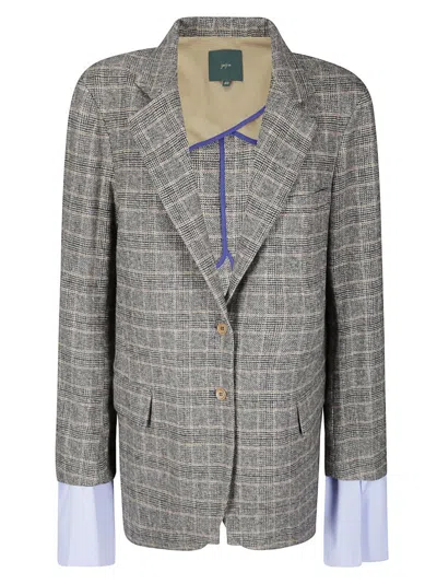 Jejia Classic Checkered Blazer With Removable Contrast Cuffs In Gray