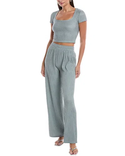 Marion 2pc Crinkle Scoop Neck Top & Pant Set In Gray