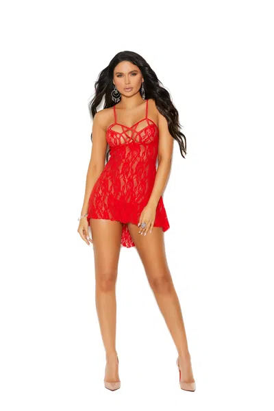 Elegant Moments Lace Babydoll And Matching G-string. In Red