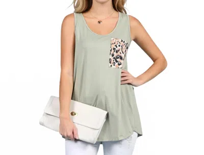 Ninexis Sleeveless Top With Print Pocket In Dusty Sage In Gray
