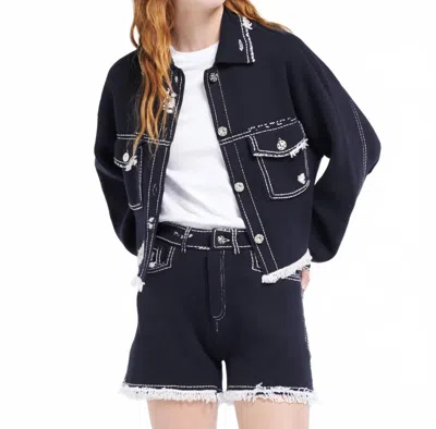 Barrie Denim Fringed Cashmere And Cotton Shorts In Nero Navy / Niveous In Multi