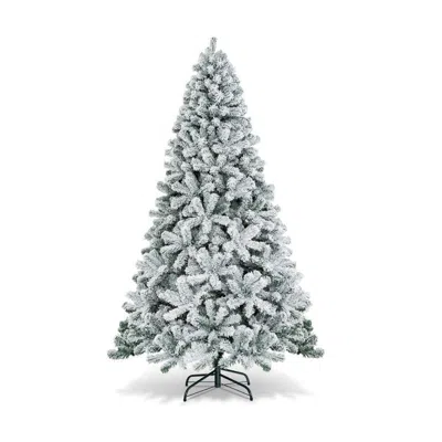 Hivvago 7.5 Feet Snow Flocked Hinged Artificial Christmas Tree Without Lights In White