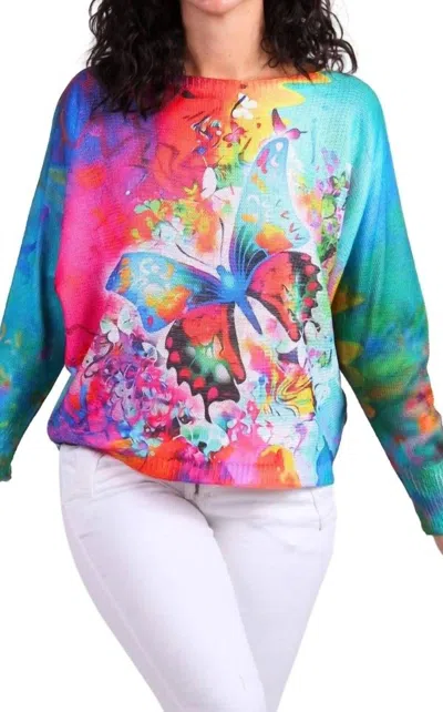 Gigi Moda Daria Groovy Butterfly Print Batwing Sweater In Hot Pink In Multi