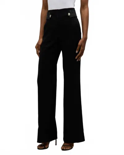 Veronica Beard Sunny Button Tab Linen Blend Wide Leg Pants In Black