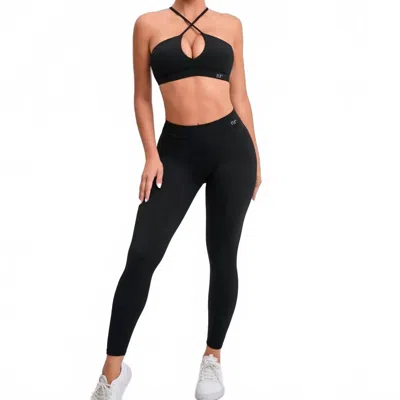 Rockstar Peach Pull On V Back Leggings In Black In Black