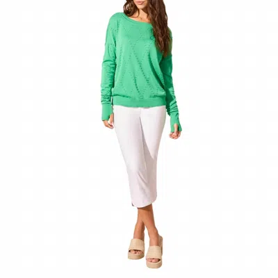 Tribal Crewneck Sweater With Thumb Holes In Jungle In Green