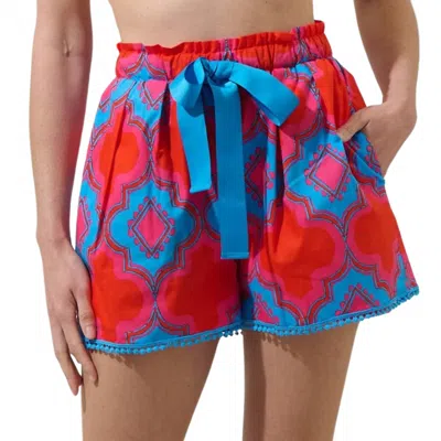Sugarlips Devany Mix Media Melia High Waisted Shorts In Red/blue In Multi