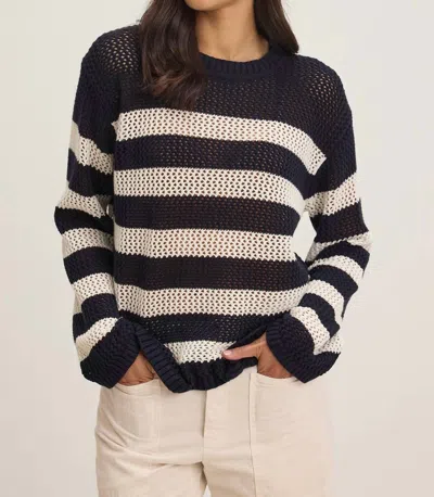 Velvet By Graham & Spencer Kanan Cotton Cashmere Mesh Sweater In Navy/ Milk In Multi