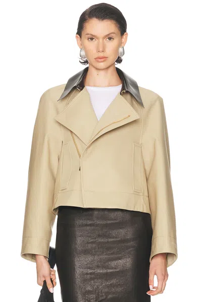 Givenchy Cropped Peacoat With Leather Collar In Cotton And Wool In Neutral