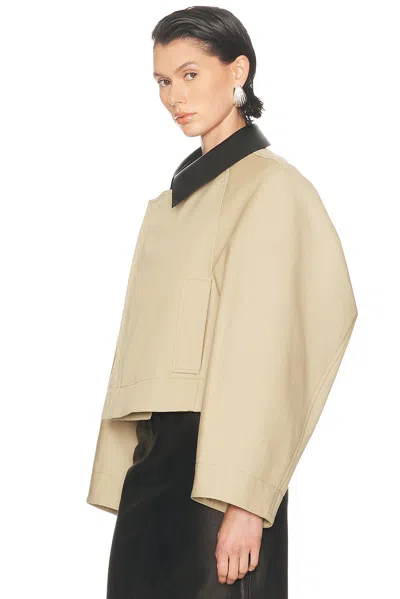 Givenchy Cropped Peacoat With Leather Collar In Cotton And Wool In Neutral