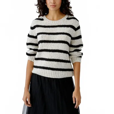 Ouí Stripe Crew Sweater In Light Camel Grey In White