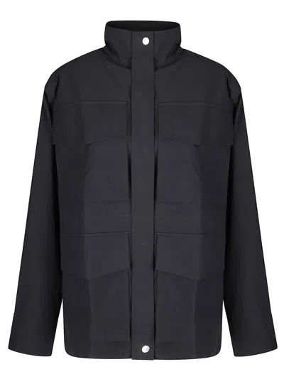 Studio Nicholson Military-inspired Black Multi-pocket Jacket With High Collar In Black