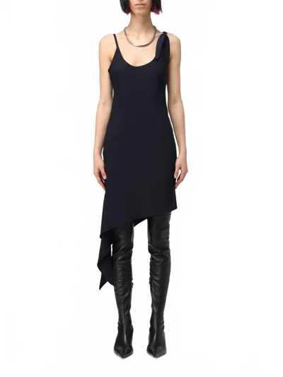 Courrèges Knot Tech Crepe Dress In Navy In Blue