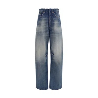 Mm6 Maison Margiela Wide-leg Frayed Faded Five-pocket Loop In Blue