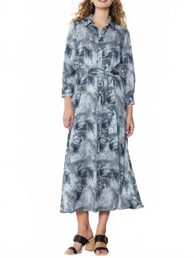 Current Air Long Sleeve Abstract Print Maxi Dress In Grey Multi In Gray
