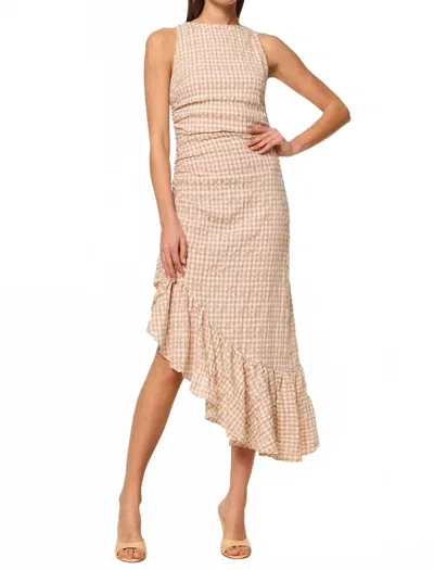 Misa Bertha Dress In Mocha Gingham In Multi