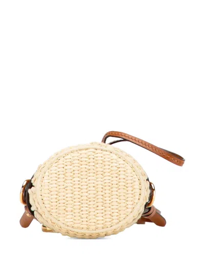 Pre-owned Fendi 2018-2025 Nano Zucca Straw And Canvas Step Out Bag Bucket Bag In Brown