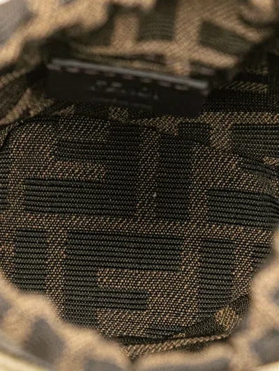 Pre-owned Fendi 2018-2025 Nano Zucca Straw And Canvas Step Out Bag Bucket Bag In Brown