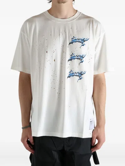 Satisfy Mothtech Distressed Print T-shirt In White