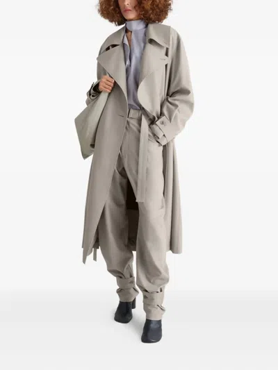 Lemaire Double-breasted Belted Trench Coat In Gray