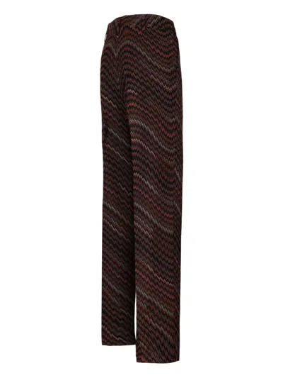 Missoni Mid-rise Tailored Pants With Zigzag Pattern In Brown