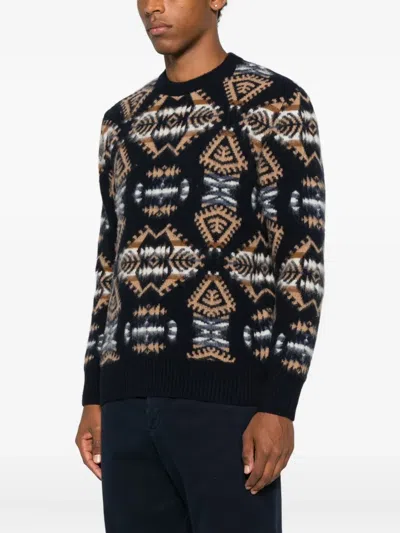 Altea Geometric-pattern Crewneck Knitted Jumper In Black