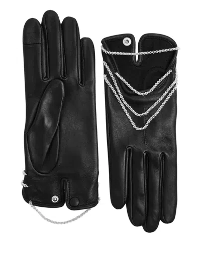 Agnelle Celeste Chain-embellished Leather Gloves In Black