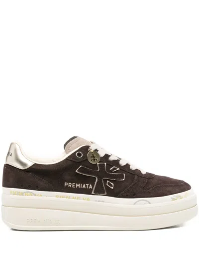 Premiata Suede Platform Sneakers In Brown