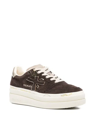 Premiata Suede Platform Sneakers In Brown