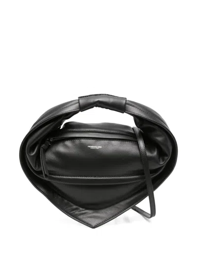 Federico Cina Leather Hand Bag 'midi Tortellino' In Black In Black